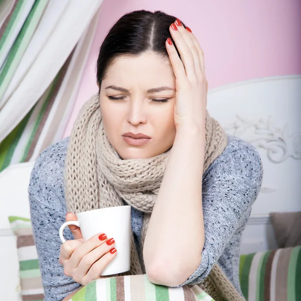 Sick woman with temperature resting. — Stock Photo, Image