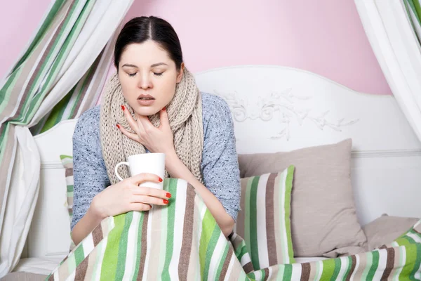 Sick woman with temperature resting. — Stock Photo, Image