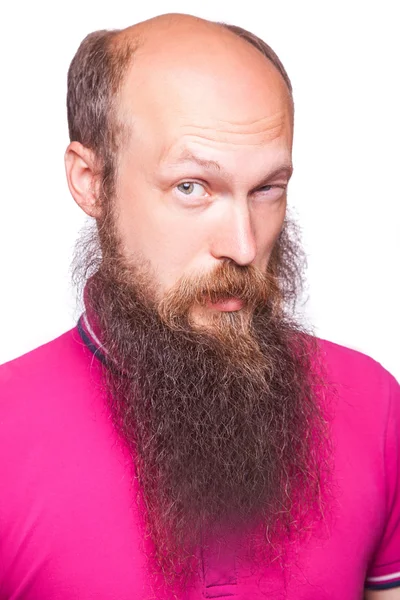 Retrato de un hombre barbudo calvo divertido . — Foto de Stock