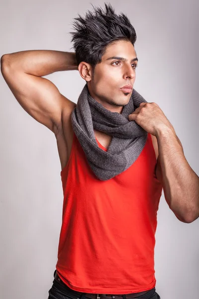 Fashion model with scarf is posing — Stock Photo, Image