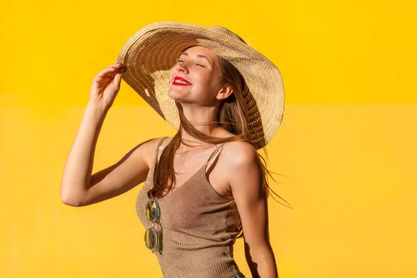Fashionable young adult model looking up and closed eyes — Stock Photo, Image
