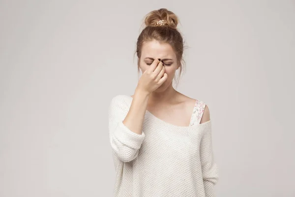 Sadness Woman Cry Have Hysterics Studio Shot — Stock Photo, Image