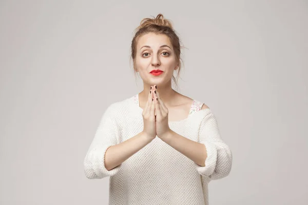 Por Favor Mujer Sin Esperanza Esperanza Esperanza Deseo Disculpas Disparo — Foto de Stock