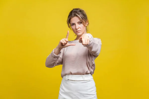 You are loser! Portrait of serious bossy woman with fair hair in — Stock Photo, Image