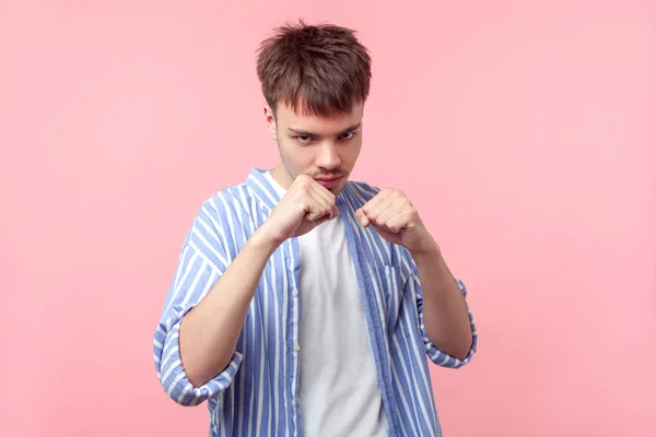 Portrait of angry brown-haired man with small beard and mustache — 스톡 사진