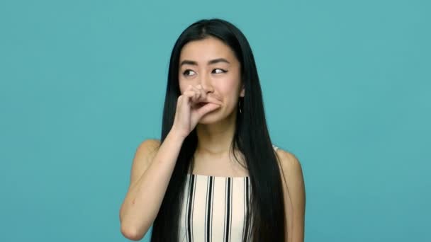 Won Tell Anyone Promise Positive Asian Woman Long Black Hair — Stock Video