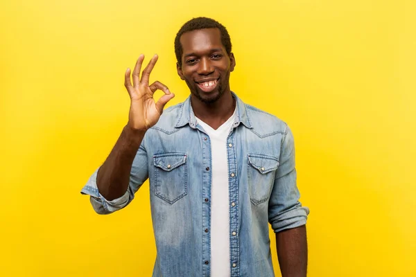 Everything is fine! Portrait of satisfied handsome man showing o — Stock Photo, Image