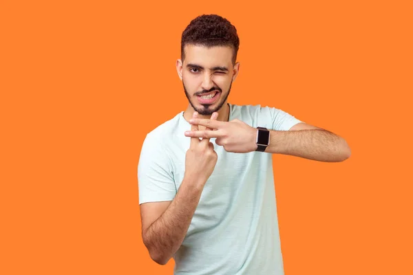 Hashtag Porträt Eines Fröhlichen Gut Aussehenden Brünetten Mannes Mit Bart — Stockfoto