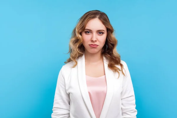 Portrait of frustrated displeased unhappy woman feeling insulted — Stock Photo, Image