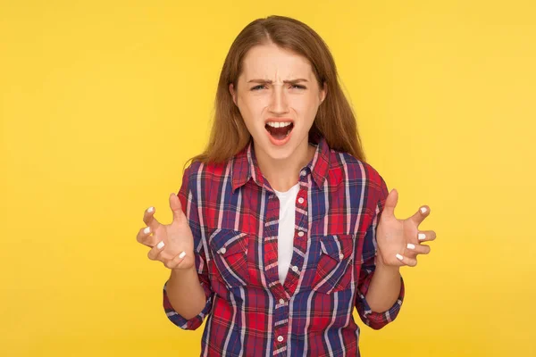 Hatred anger emotions. Portrait of crazy annoyed ginger girl in — Stockfoto