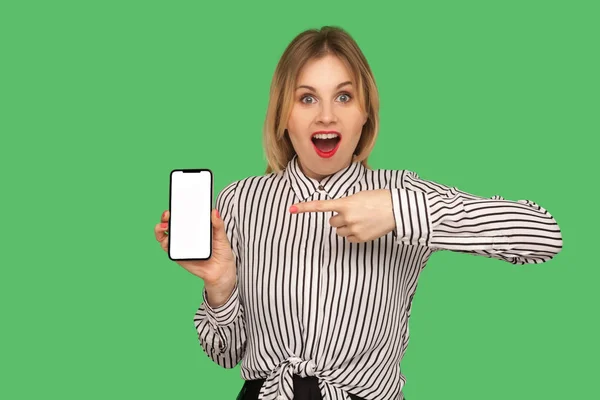 Portrait of surprised businesswoman with red lips in glamor stri — ストック写真