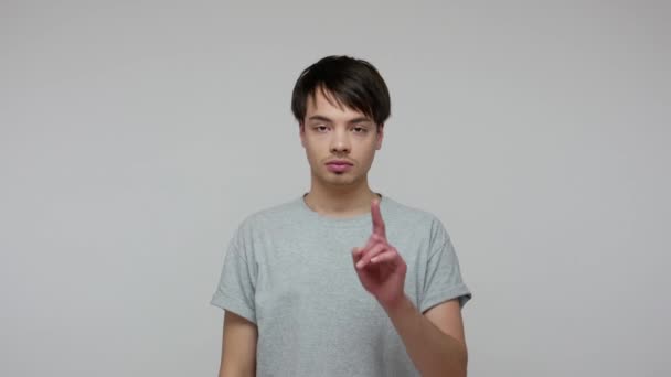 Annoyed Dissatisfied Brunette Guy Shirt Showing Loser Gesture Making Sign — ストック動画