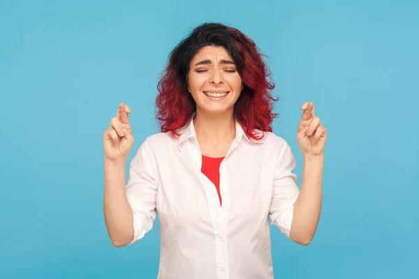 Droom Winnen Portret Van Smekende Vrouw Met Mooi Rood Haar — Stockfoto