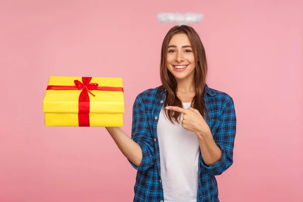 Cadeau Van Angel Portret Van Een Gul Positief Mooi Meisje — Stockfoto