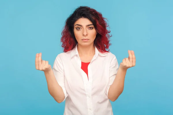 Geef Geld Portret Van Een Jonge Hippe Vrouw Met Rood — Stockfoto