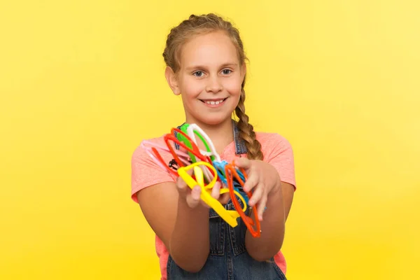 Big Choice Eyewear Portrait Positive Cute Little Girl Denim Overalls — Stock Photo, Image