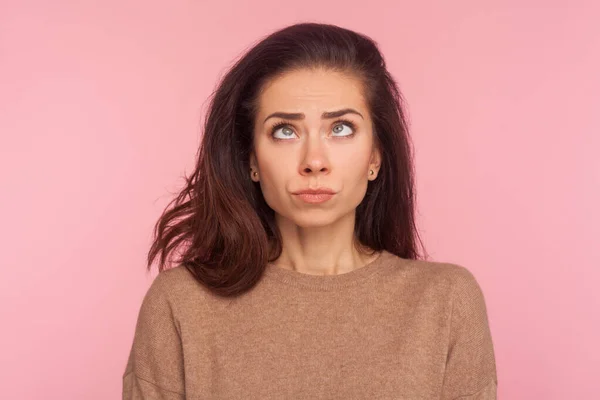 Portrait Awkward Funny Young Woman Brunette Hair Making Silly Comical — ストック写真