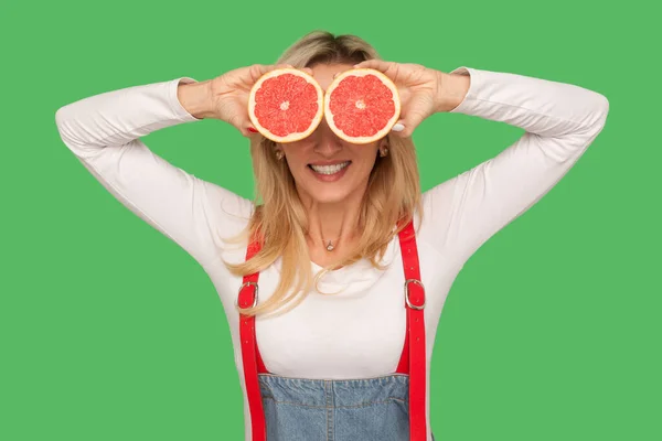 Frutas Frescas Alimentos Orgánicos Naturales Retrato Mujer Elegante Feliz Cubriendo — Foto de Stock