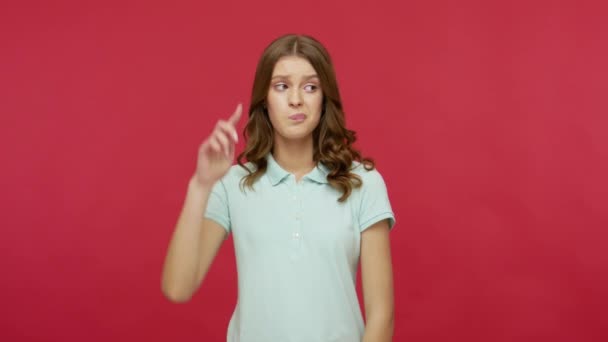 Silly Idea Upset Frustrated Woman Polo Shirt Making Stupid Gesture — Stockvideo