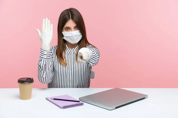 You Need Protection Coronavirus Infection Woman Office Employee Sitting Workplace — Stock Photo, Image