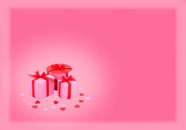Gift boxes, gifts on a pink background isolated. — ストック写真