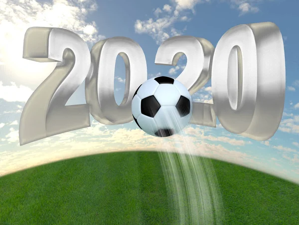 Футбольний Летить Небо Срібному Написі 2020 Року Футбол 2020 Року — стокове фото