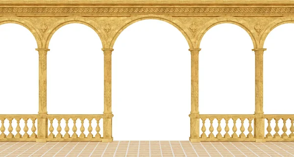 Colono Griego Clásico Con Balustrade Columnas Arcos Renderizado — Foto de Stock