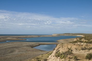 Patagonya 'da kayalıkları olan kıyı manzarası Arjantin
