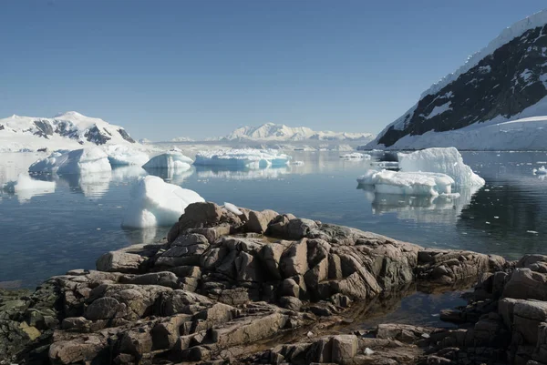 Mar Glaciar Montañas Paisaje Neko Harbour Antártida — Foto de Stock