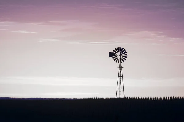 Moulin Vent Campagne Coucher Soleil Pampas Patagonie Argentine — Photo