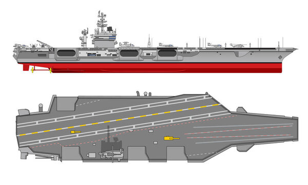 aircraft carrier, warhip, side and top view