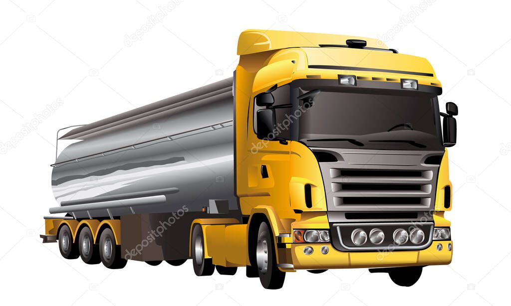 yellow truck with a tank for dangerous goods