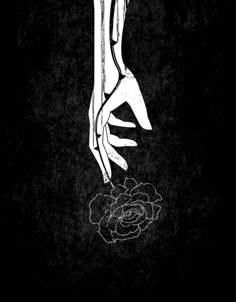 Human hand hanging from above. Rose turning into an artery. Scars after scratching with thorns. — Stock Vector