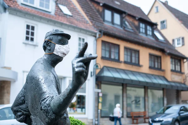 Niederstetten Baden Wurttemberg Německo Mai 2020 Část Sochy Stojící Tržišti — Stock fotografie