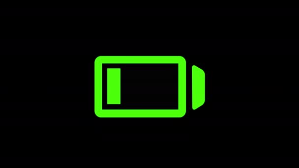 Зеленый Аккумулятор Анимация Значок Полностью Заряженная Концепция Загрузки Изолированный Символ — стоковое видео