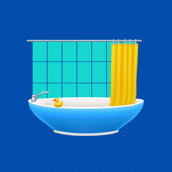在蓝色背景上的浴缸 — 图库矢量图片