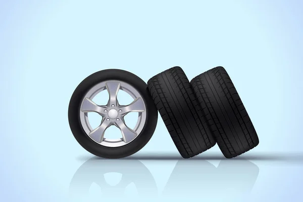 Car wheels group on blue — Stock Vector