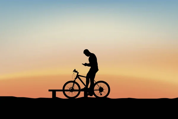 Cycliste tenant le téléphone — Image vectorielle