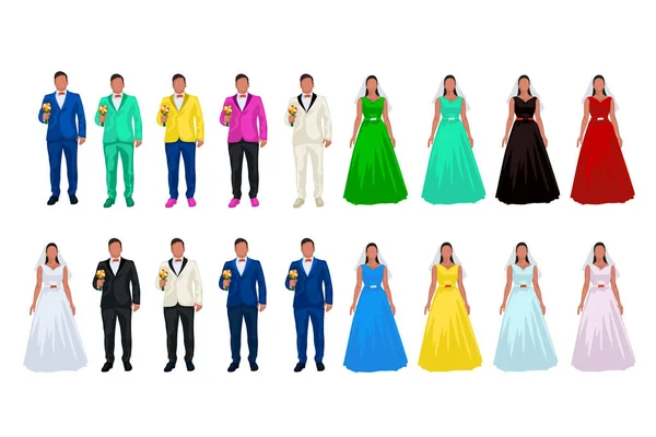 異なる色の結婚式の人々 — ストックベクタ