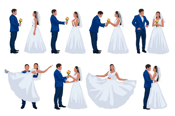 Bruiloft bruid en bruidegom set — Stockvector