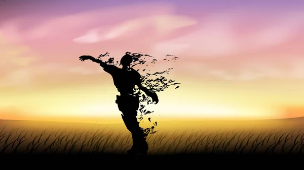 Silhouette zombie au coucher du soleil — Image vectorielle