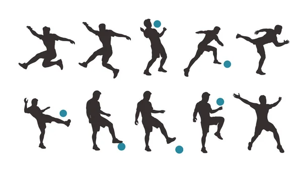 Ensemble silhouette joueur de football — Image vectorielle
