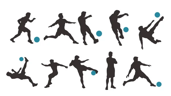 Ensemble de joueur de football silhouette — Image vectorielle