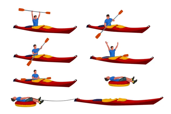 Man in kayak set 02 — Stock Vector