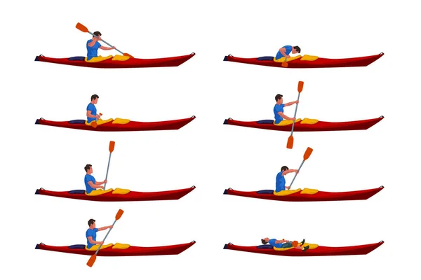 Man in kayak set 01 — Stock Vector