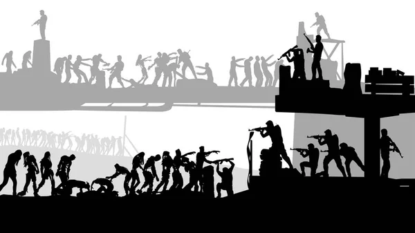 Zombies atacando silueta — Vector de stock