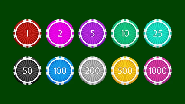 Fichas de poker definido em verde — Vetor de Stock
