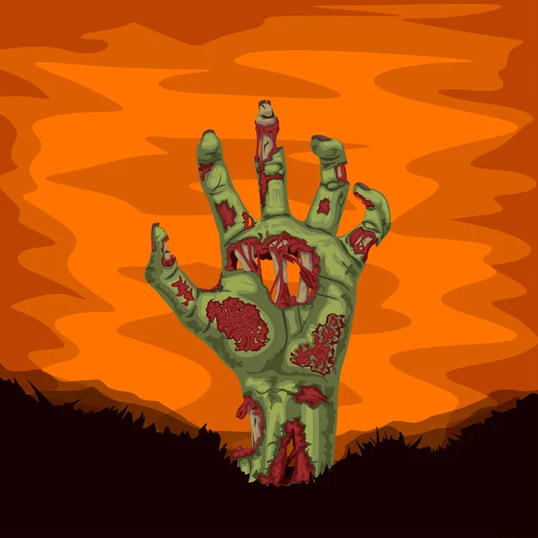 Zombi mano levantándose de la tierra — Vector de stock