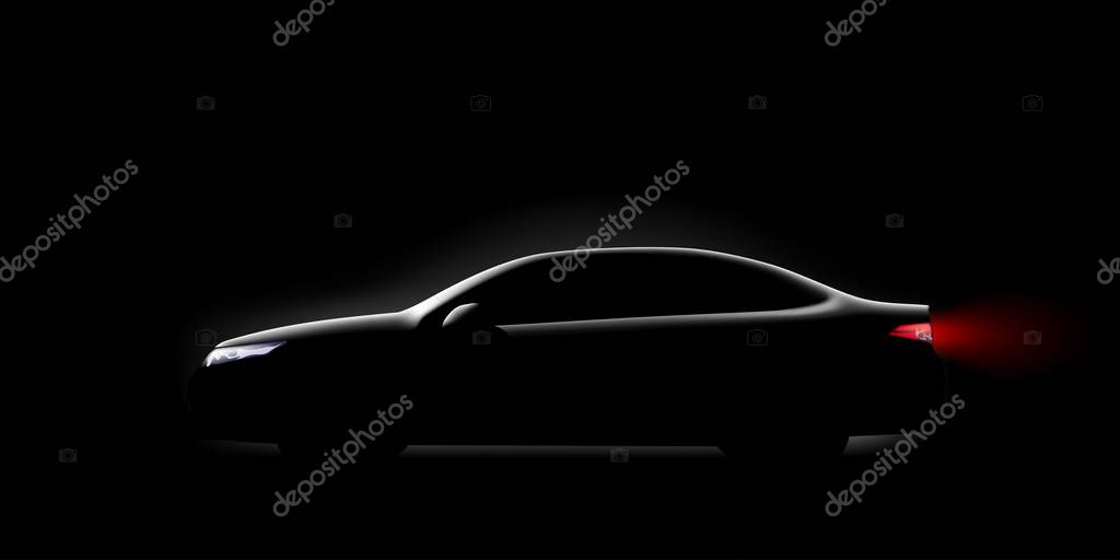 Illustration of car silhouette on black background with soft color shape