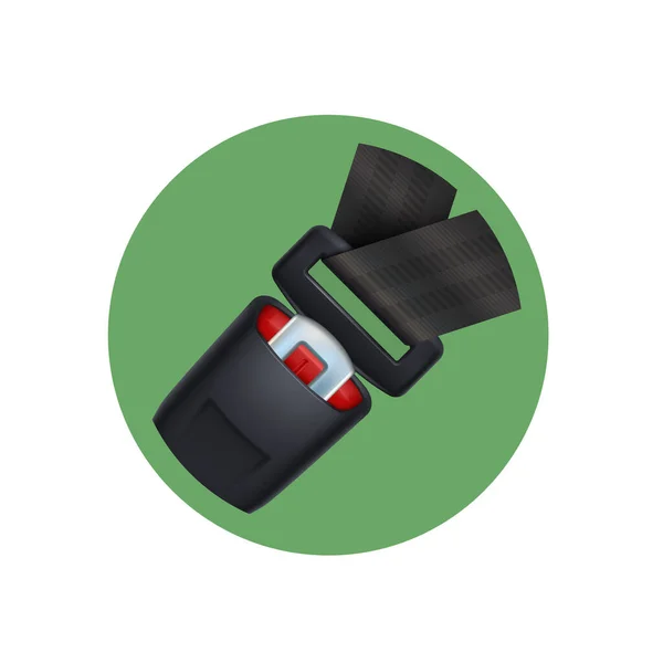 Black seat belt on green icon — Stock Vector